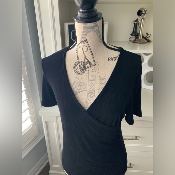 Vintage 90’S WESTERN COLLECTION Black Crossover V-Neck Short Sleeve shirt SZ M - Picture 8 of 14